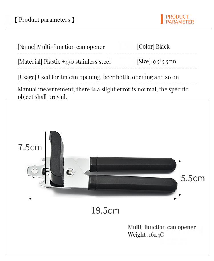 Convenient Household Kitchen Accessory Heavy Duty Manual Can Opener with Plastic Handle