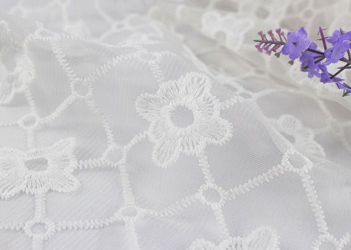 Custom Embroidered Lace Fabric With Milk Silk On Nylon Mesh For Fashion Designers
