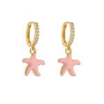 Starfish Rhinestone Hoop Earrings Zircon Enamel Gold Plated Jewelry