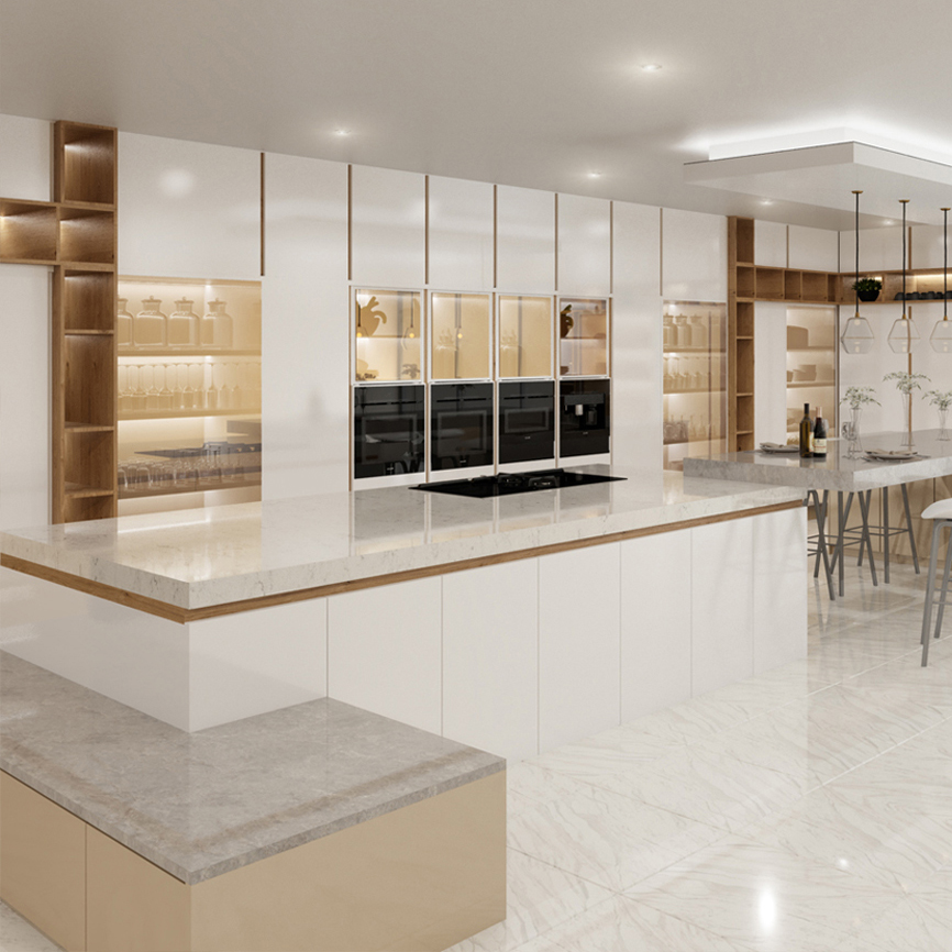 Customize High Gloss Modular Kitchen Cabinet Low Formaldehyde Emission Lacquer Painting