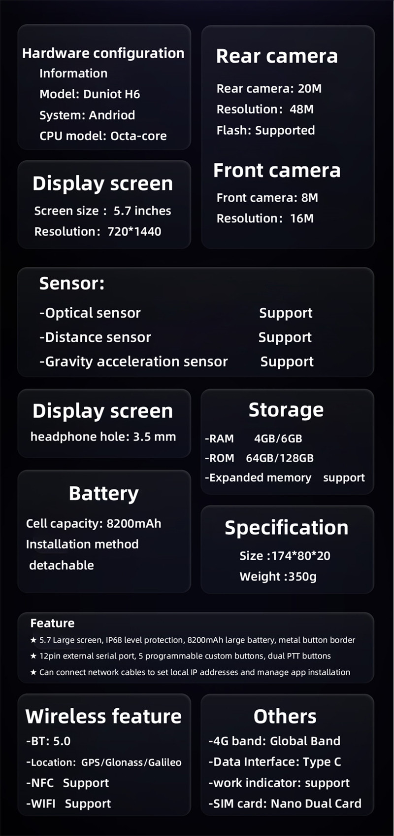 Duniot H6 Ex Explosion Proof Smartphone IP68 Poc DMR Walkie Talkie Cell Phone
