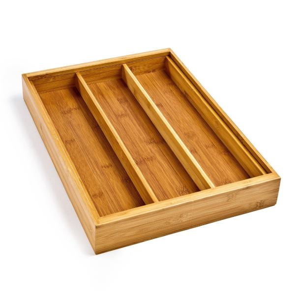 5 Large Compartments Bamboo Kitchen Adjustable Cutlery Drawer Tray Drawer