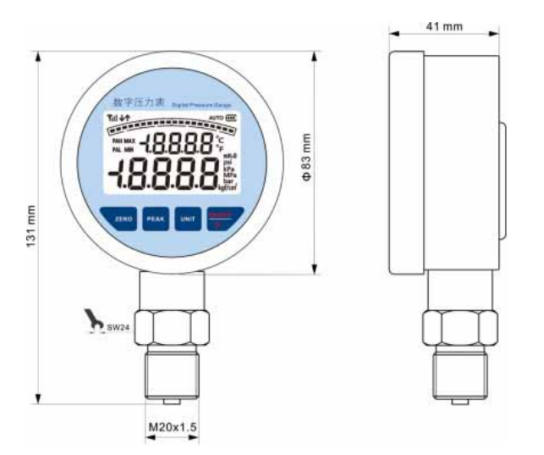 Industrial Pressure Gauge With Large LCD Digital Display And IP65 Stainless Steel Casing 0