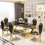 Rectangle Shape Dubai 8 Seater Marble Dining Table Set Stainless Steel Base With