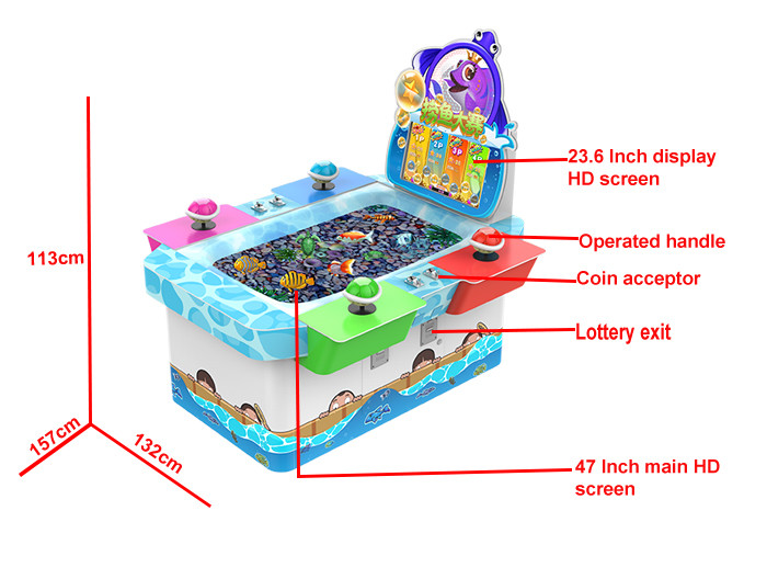 Arcade Coin Operated Fishing Game Machine Metal + Acrylic + Plastic Material