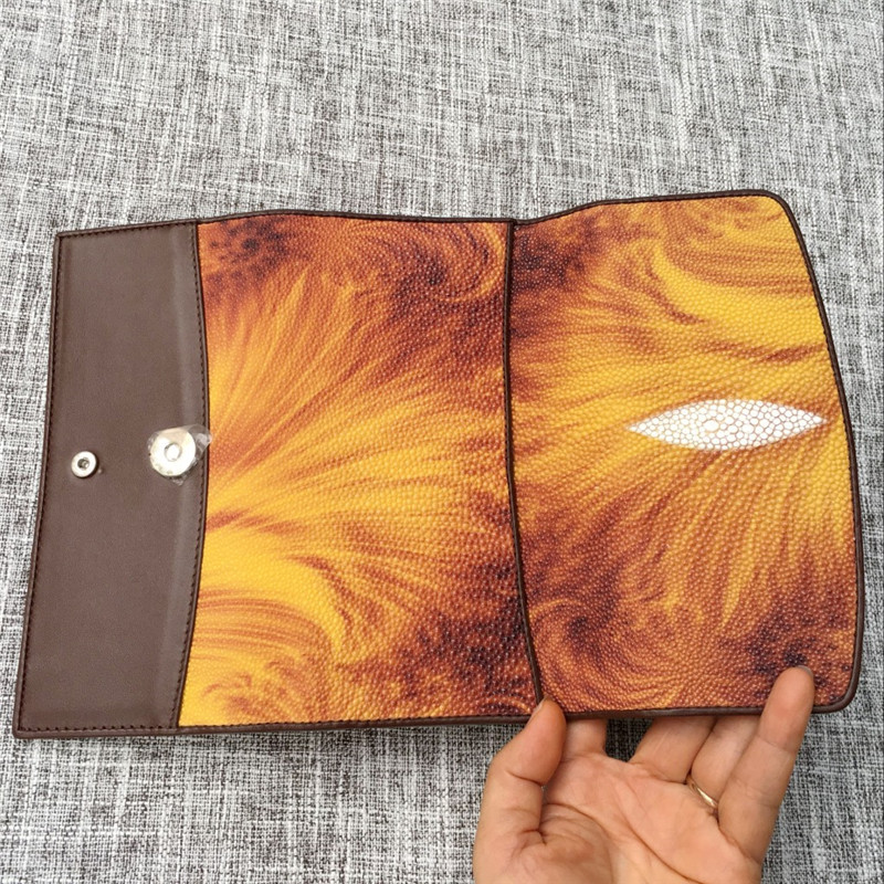 Thailand Authentic Stingray Skin Female Large Trifold Wallet Genuine Leather Lady Phone Clutch Purse Women's Card Purse