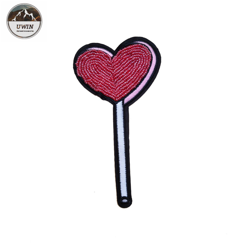 Iron On Backing Beaded Applique Patches With Bee / Heart Lollipop Shape