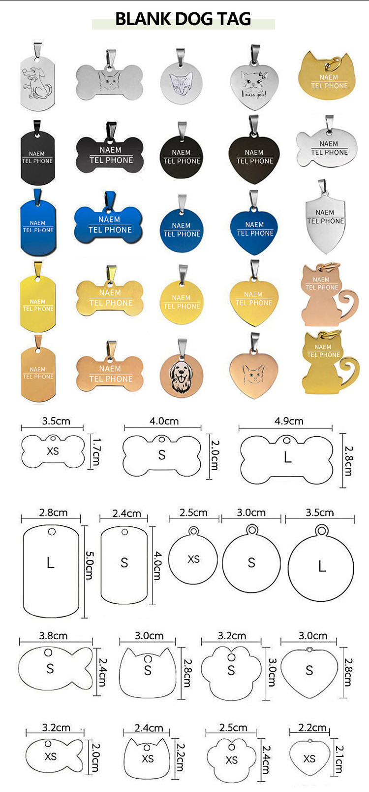 Metal Dog Tag Necklace Pendant Stainless Steel Alloy Enamel Flag Dog ID Tags