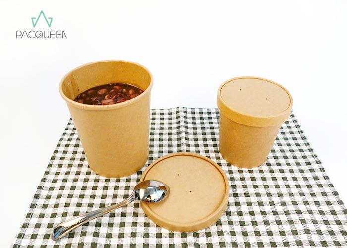 Soup Takeaway Food Containers Kraft Paper PE / PLA Lined Anti Leaking