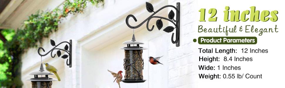 Rust-Resistant Plant Hanger Hook 12 Inch Black Iron Wall Mount Bracket for Hanging Plants