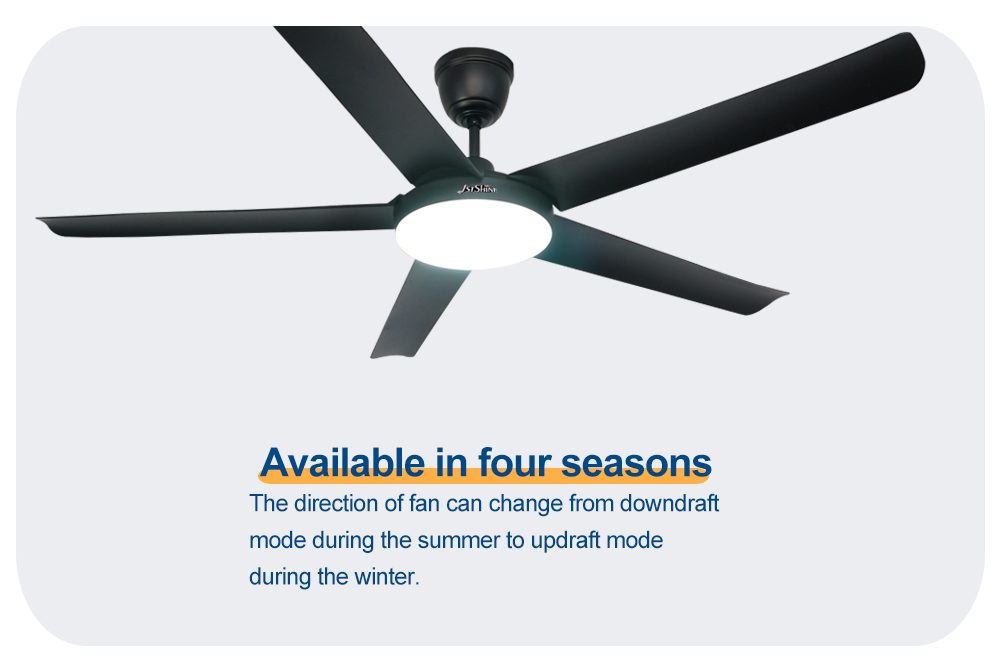 1stshine 6 Speed Silent DC Motor Ceiling Fan with 5 Black Plastic Blades and LED Light