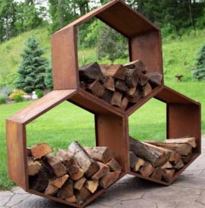 Quality Hexagon Corten Steel Honeycomb Firewood Storage Log Rack 11 Gauge wholesale