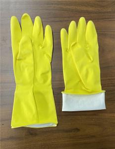 Quality Yellow Color Rubber Kitchen Washing Gloves Spray Flocklined wholesale
