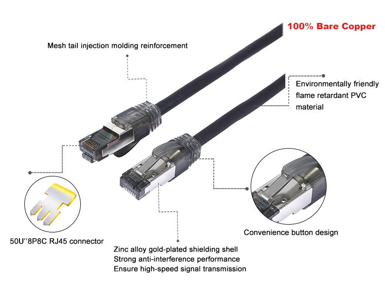 Rj45 Plug Network Lan Cable 1000ft Cat8 FTP UTP SFTP Patch Cord Ethernet Cable