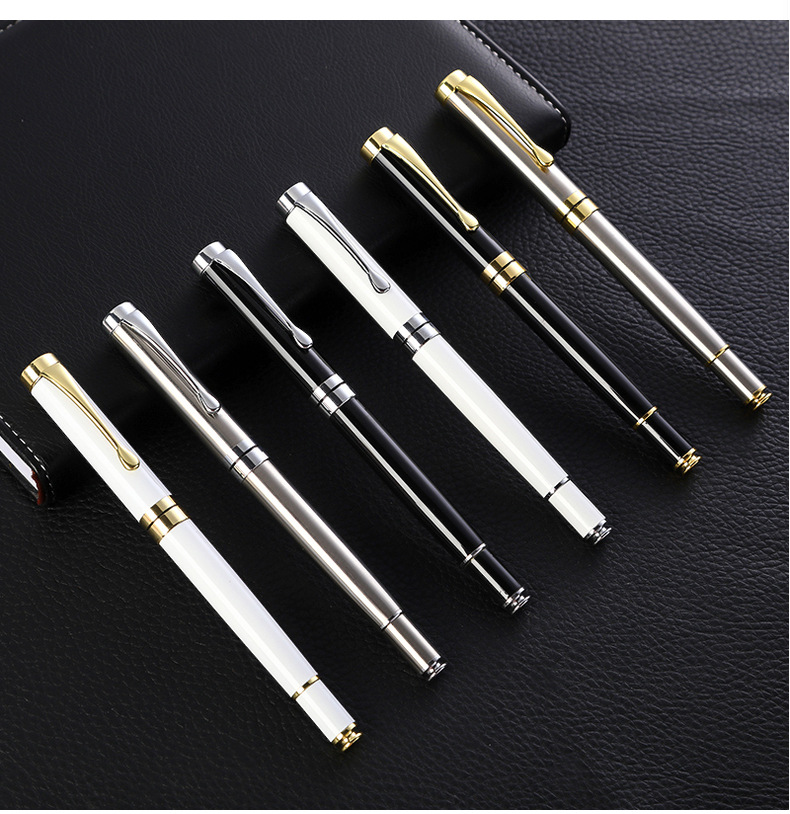 Custom Logo Printing Black White Slim Metal Ball Point Pen for Customized Color Gift