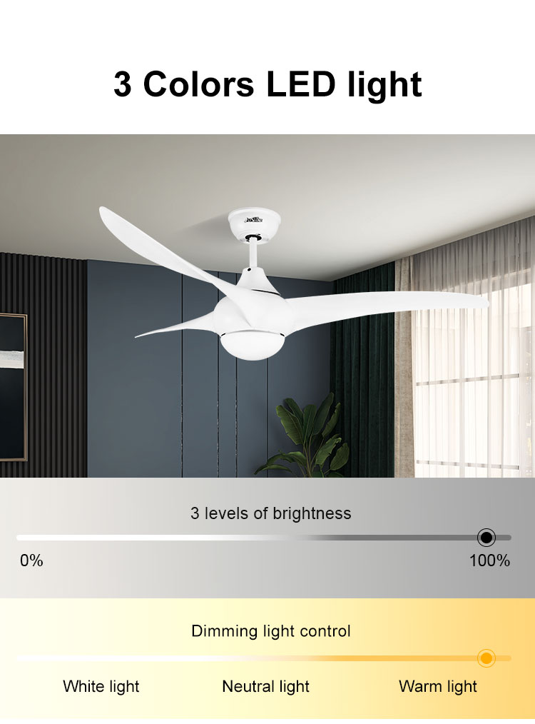 Energy Saving 52 Inch White Ceiling Fan with 3CLR LED Light and 3 ABS Plastic Blade 2-