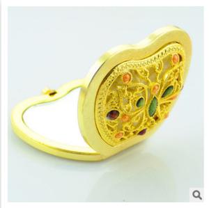 Quality New creative promotion gift customed diamond logo gold apple luxury pocket makeup mirror wholesale