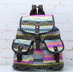 Quality European and American women's national wind pattern casual fashion canvas shoulder bag backpack schoolbag College wholesale