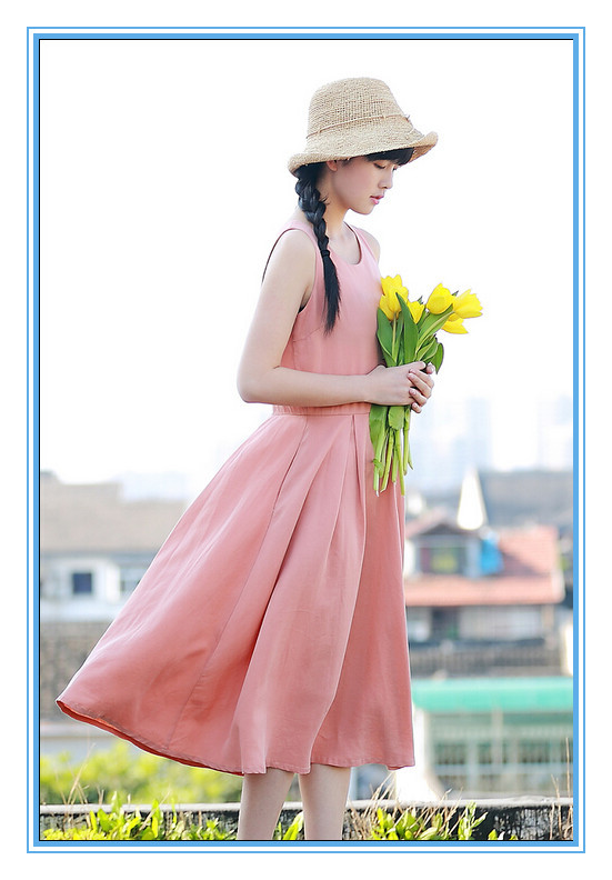 Latest Style Plain Sleeveless Chiffon Design One Piece Summer Dress For Lady