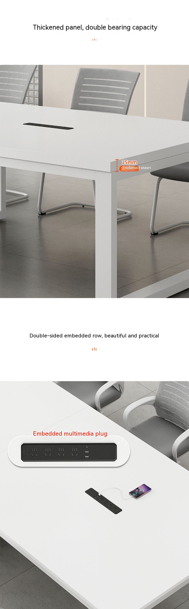 Customizable White Conference Table Simple Long Table for Multi Negotiation in Office