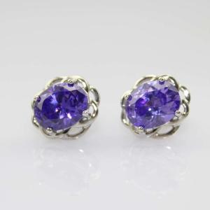 Quality 925 Silver Jewelry 8mmx10mm Oval Purple Cubic Zircon Earrings(PSJ0432) wholesale