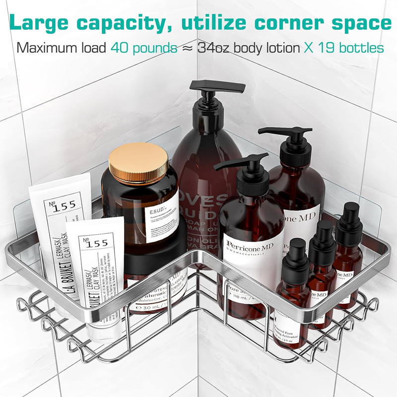 Anti-rust Hanging Large Capacity Stainless Steel Shower Caddy with Adhesive for Corner Space