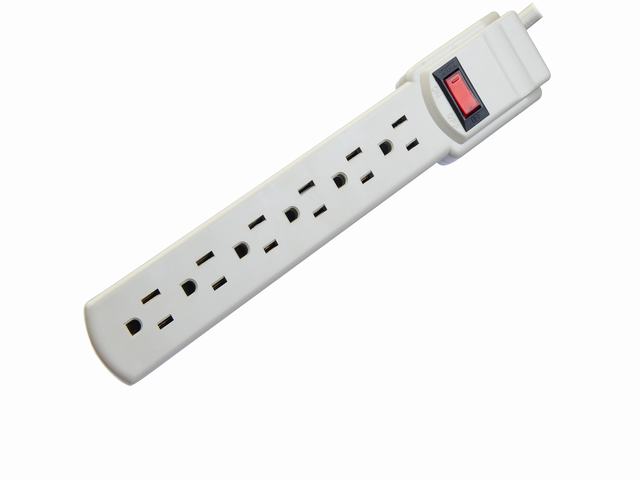 Beige 6 Outlet North American Standard Electric Extension Sockets Power Strip Socket 14AWG Cable 3FT for Home Appliances