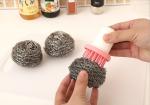 Rust Resistant Stainless Steel Scrubber With Handle For Restaurant Washing Pots