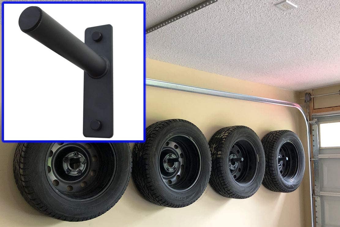 Black Tyre Wall Mount Holders The Must-Have for Organising Power Tools Ladders Bikes