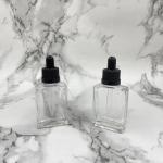 Square 30ml Glass Cosmetic Bottles Dropper Childproof cap For Hair Care Oil