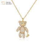 Diamond Zircon Dainty Bear Pendant Necklace 18k Gold Plated Jewelry For Women