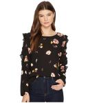 Fall Clothing W Ruffle Long Sleeve Detail Black Blouse Floral Ladies Tops