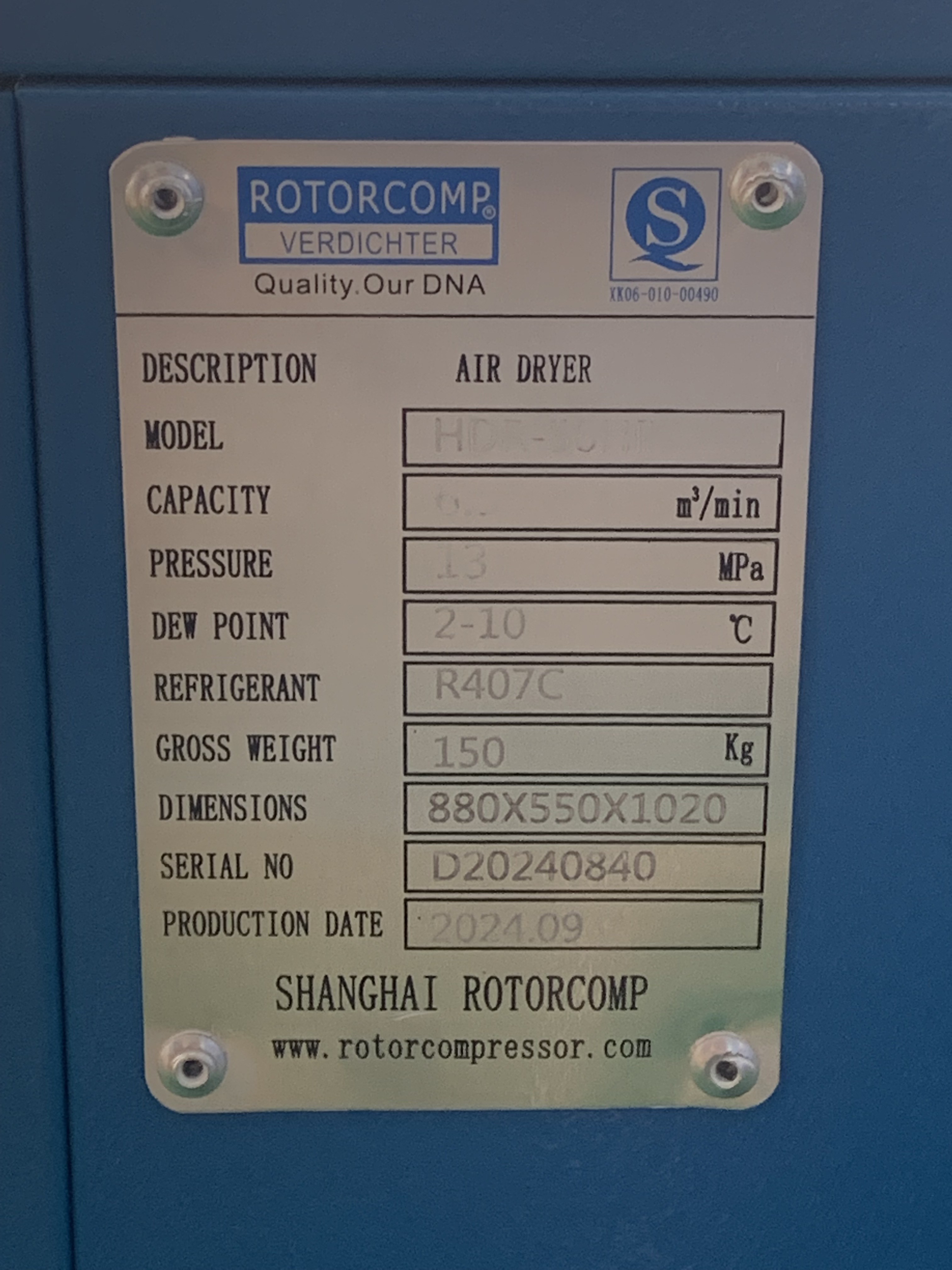 Fully Automated 50HP High-temperature Air-cooling Refrigerated Air Dryer