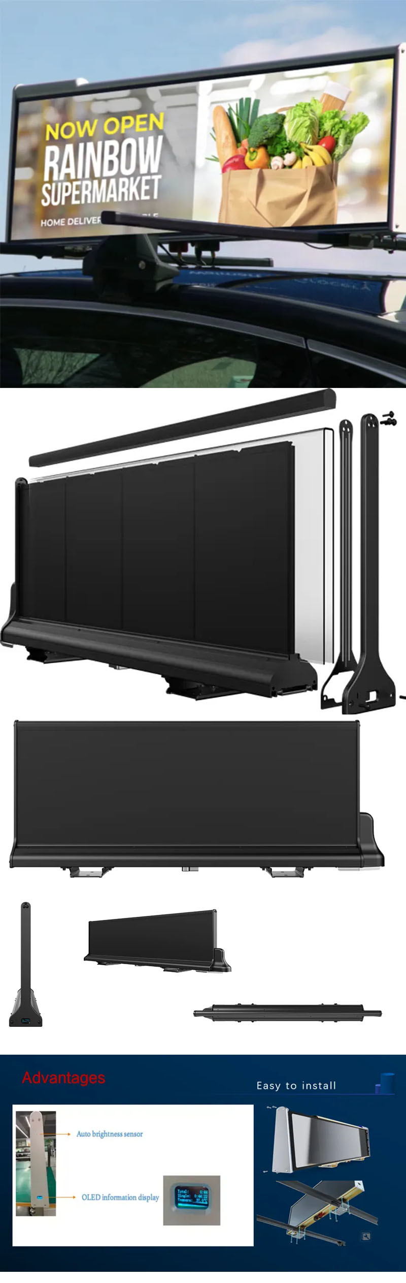 CE ROHS FCC Car Top Led Display Full Color taxi advertising screens