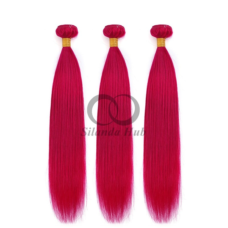Rose Red Straight Remy Human Hair Bundles Sew In Weave Bundles Brazilian Bundle Deals