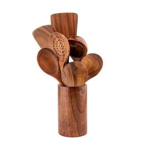 Quality OEM Natural Teak Wooden Cooking Spoon Set Home Kitchen Utensils wholesale