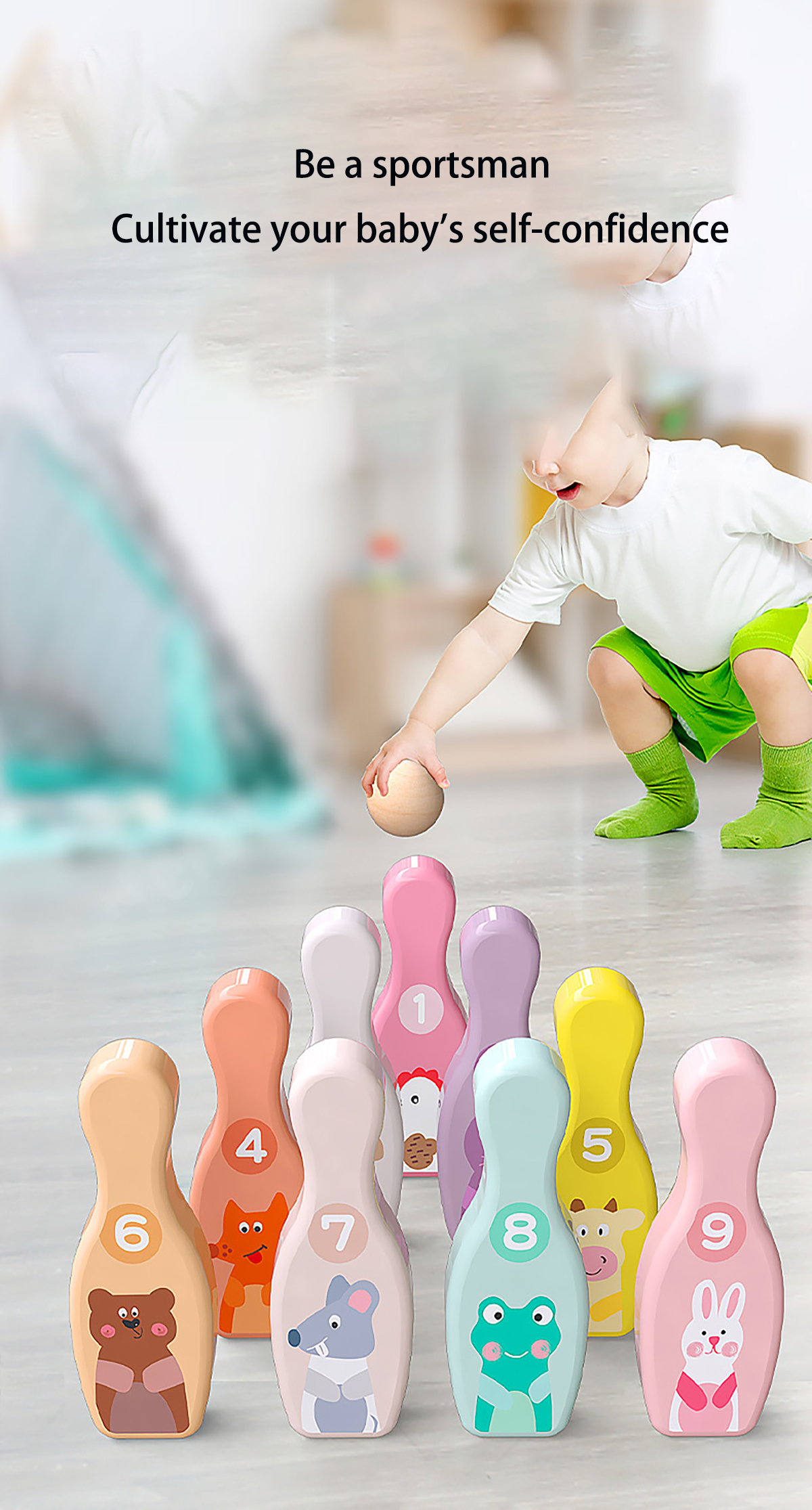 Non Toxic Colorful Bowling Toy Set Indoor Outdoor Games Smooth Fun