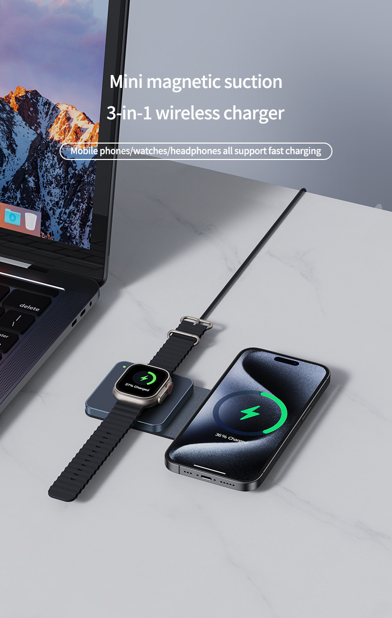 Foldable Wireless Charger With 5W~15W Fast Charging Black/Light Blue/Dark Blue/Red/Green