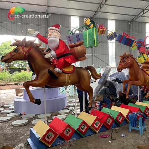 Christmas Decoration Santa Horse Resin Gift Box Zigong Lantern For Amusement