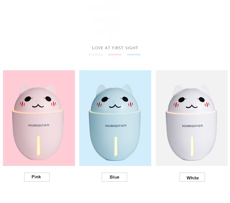 3 in 1 320ML USB Air Humidifier Ultrasonic Cool-Mist Adorable Pet Mini Humidifier With LED Light Mini USB Fan