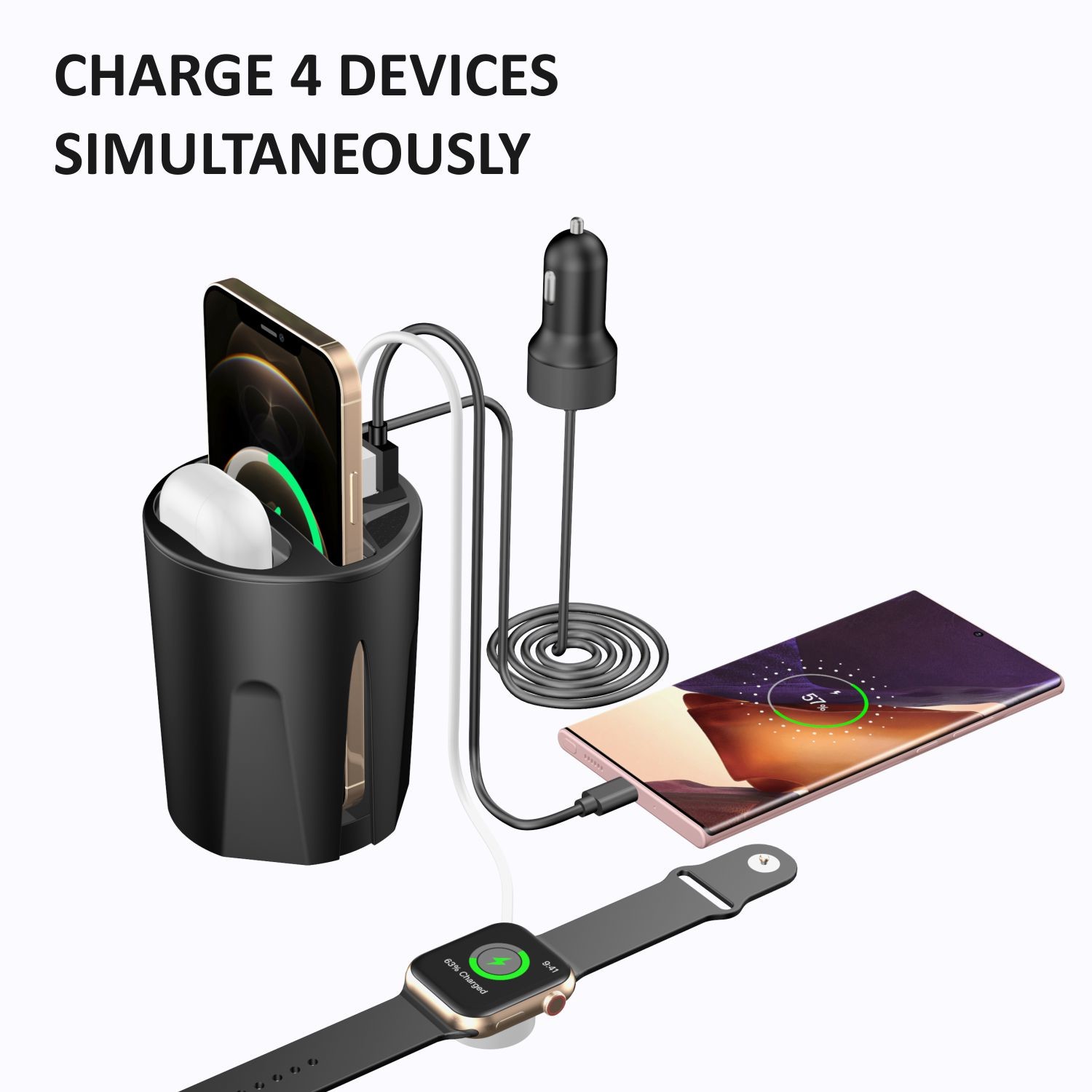 Cup-shape Charger 15W Wireless fast Charging with 5V/2A USB output