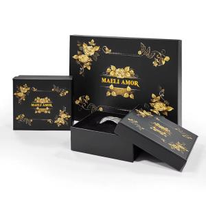 Quality Factory Custom Printing High End Luxury Jewelry Set Boxes Golden Rose Hair Rope Headdress Packaging Box wholesale