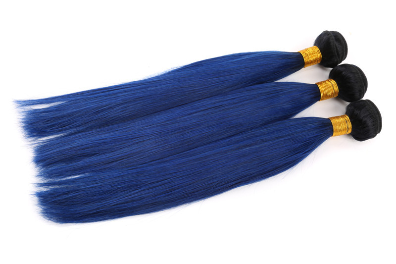 12-24 Inches Blue Hair With Black Roots Straight Hair Brazilian Virgin Hair Bundls