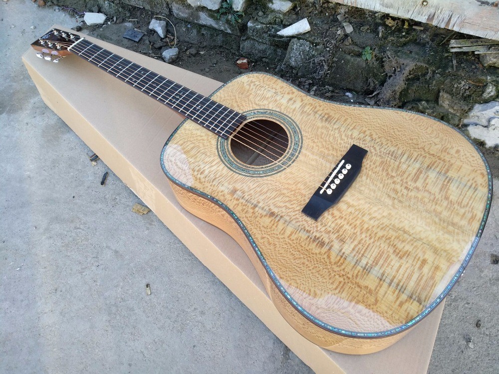 Free shipping AAAA handmade all Solid guitar dreadnought body guitar imported wood soundhole EQ D acoustic electric guit