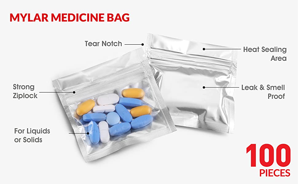 Mylar Bags with Zip lockk 100 Bags Heat Sealable