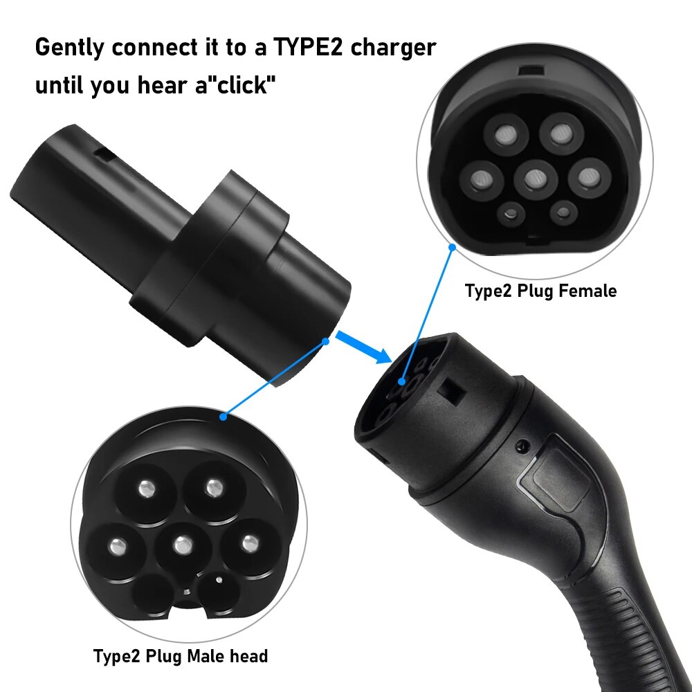 80A Rated Current IEC 62196 Type2 To Tesla Adapter for Tesla Cars Electric Vehicle Charger Adaptor Fast and Easy Charging
