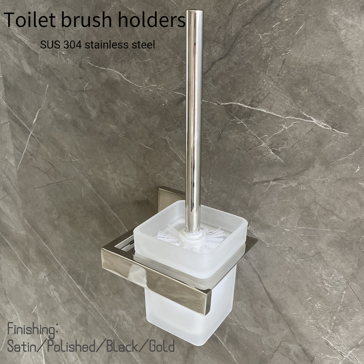 Sus304 Chrome Decorative Toilet Brush Holders Set Wall Mounted