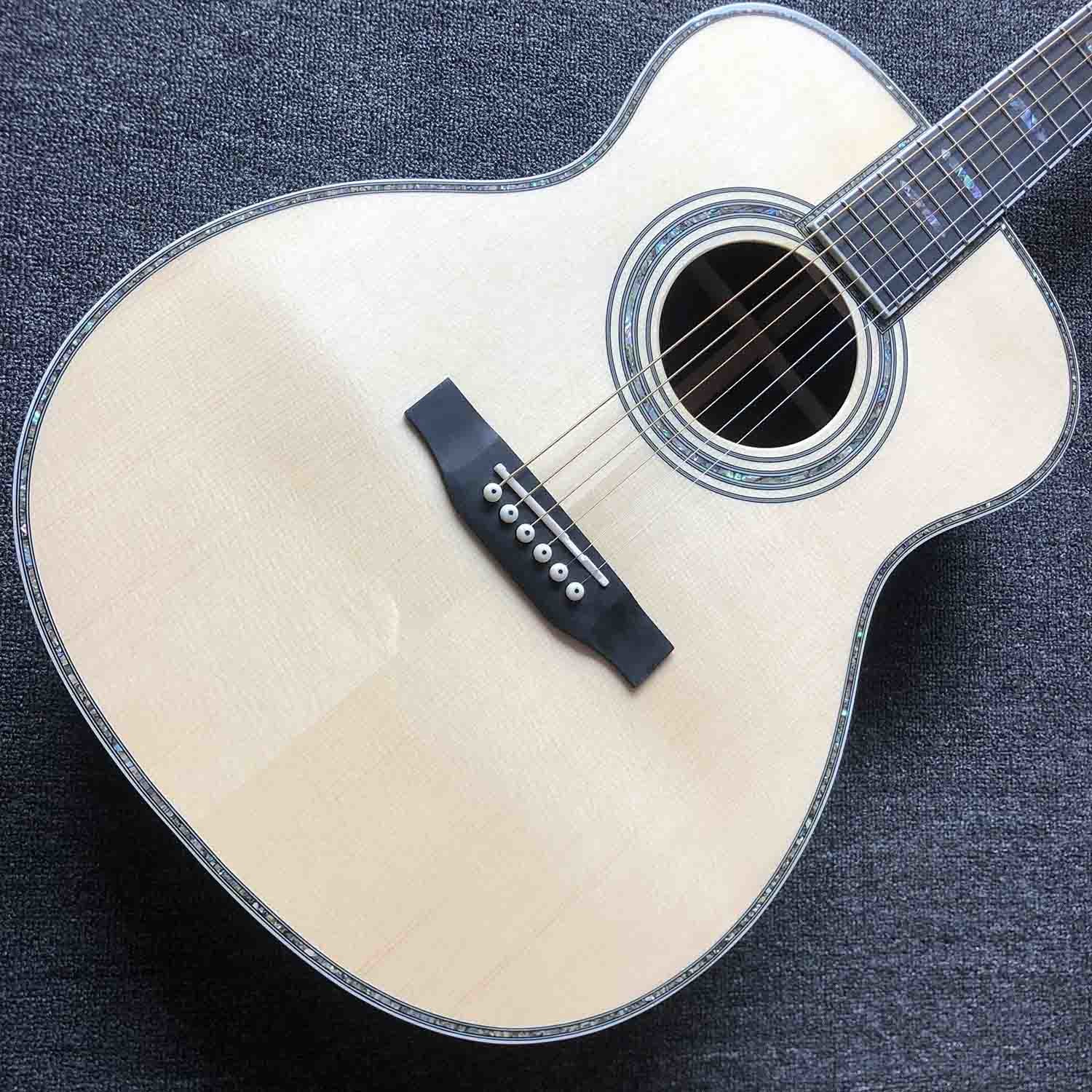 Custom OM Body Solid Europe Spruce Top Ebony Fingerboard Rosewood Back Side Abalone Binding Classic Acoustic Guitar