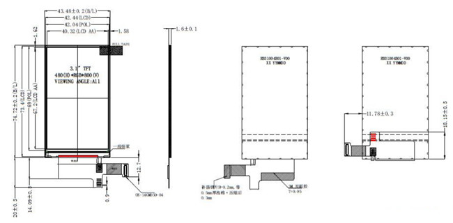 3 inch 480x800 Pixel Industrial TFT Display, 3.1inch TFT LCD ST7701S IPS Display