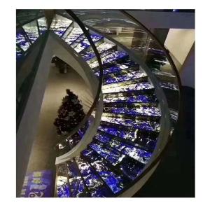 Quality Unique Blue Onyx Backlighting Stair Risers Balustrade for 8-30mm Thickness Arc Stairs wholesale